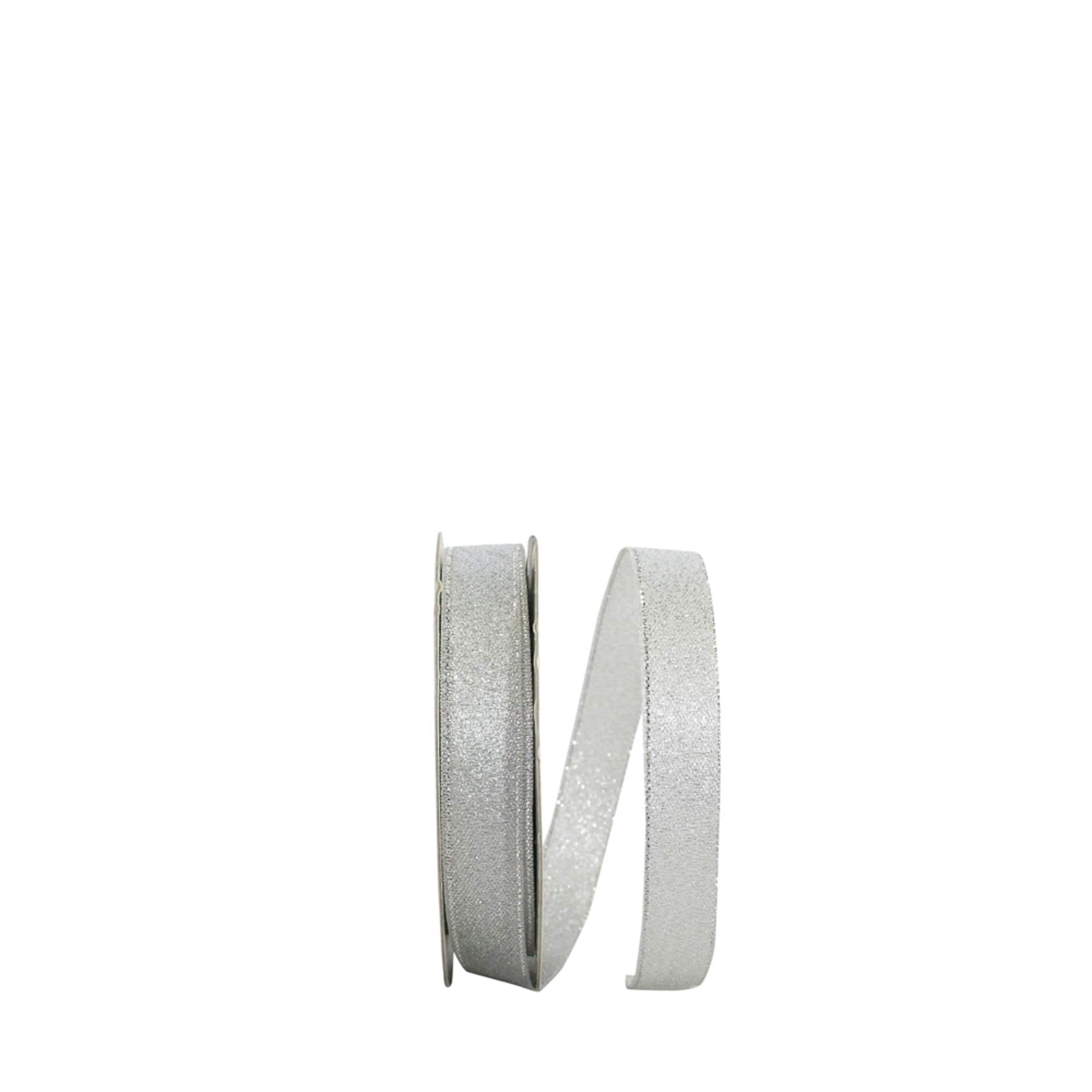 JAM Paper /8" x 25yd. Silver Woven Shimmer Wired Ribbon